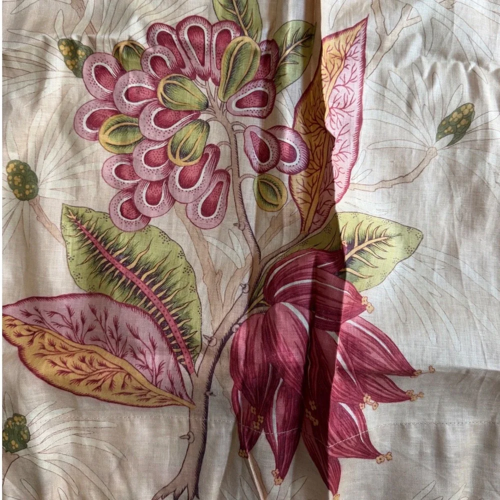 Ralph Lauren Floral Shower Curtain Tan Pink 106x80 Botanical Cotton Weighed
